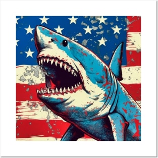 Stars, Stripes, and Sharks: The Pop Art Patriotic Predator Posters and Art